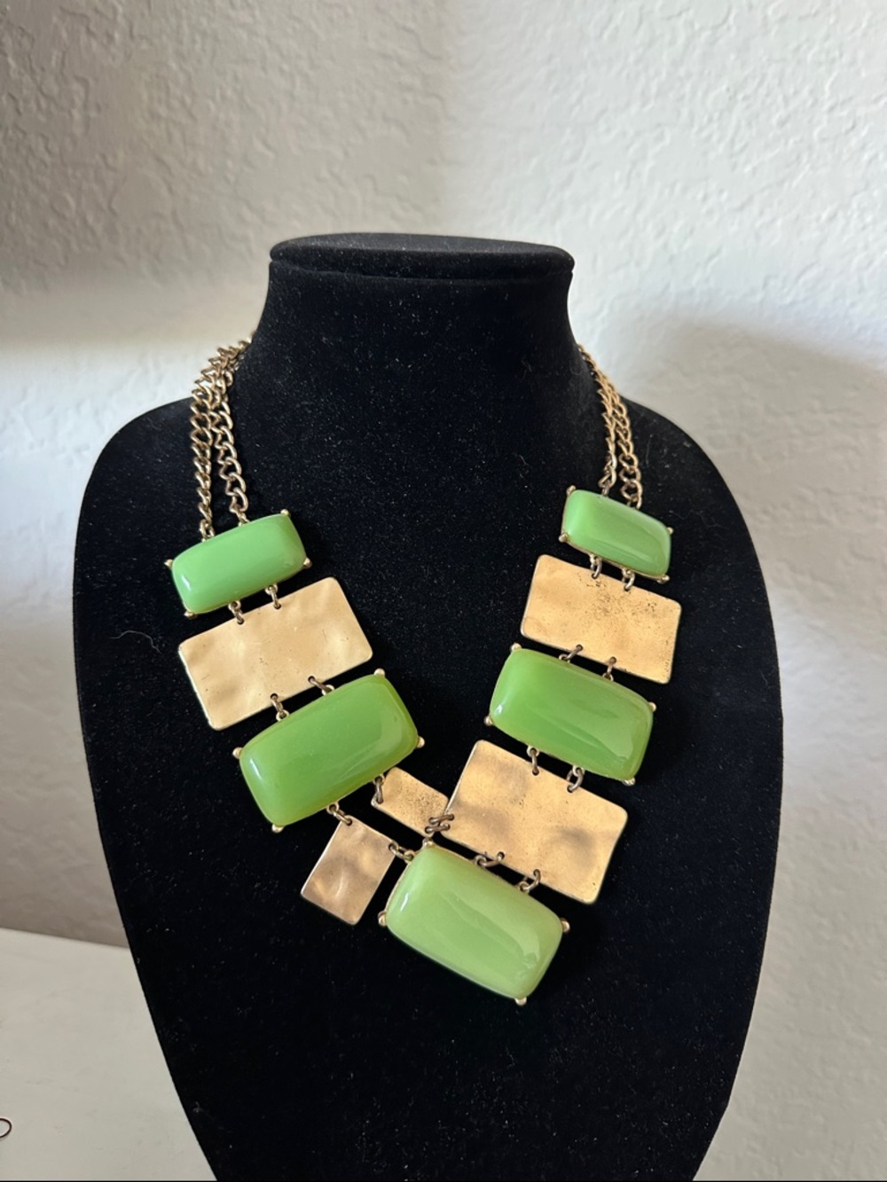 Vintage Gold + Green Stone Necklace